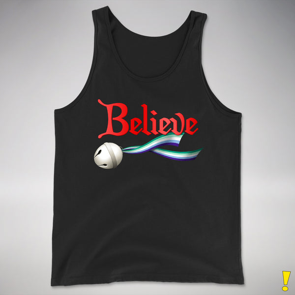 Believe Gay Male Pride Flag Jingle Bell Premium Tank Top - Black